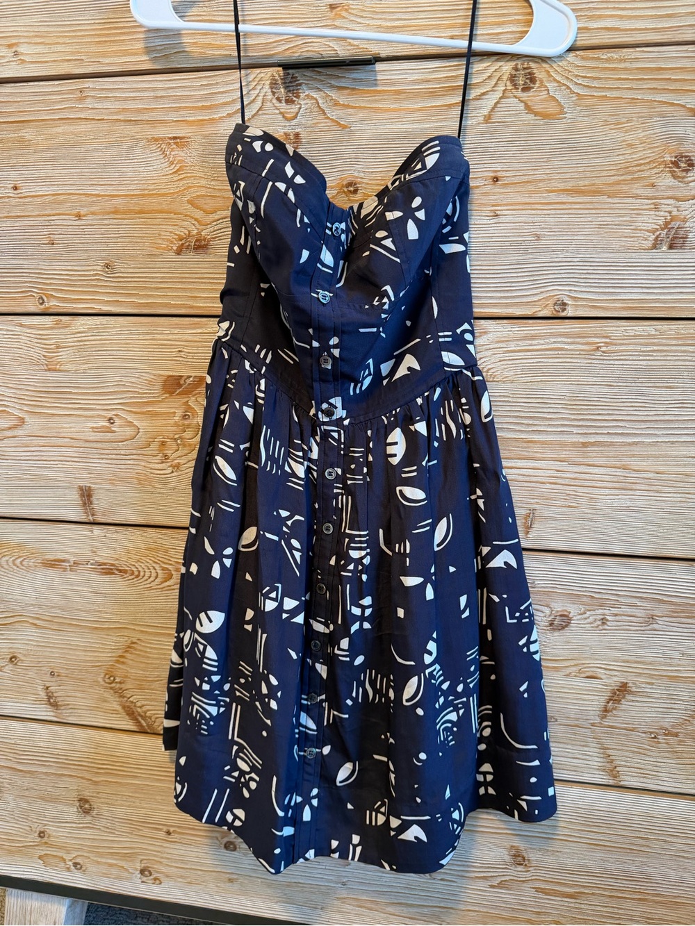 Strapless Navy and White Patterned Sundress